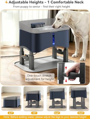 11L Elevated Dog Water Fountain No-Spill with 4 Heights Adjustable
