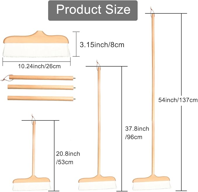Gloffer Indoor Wood Wool Broom,Ultra Soft Bristles Broom with Long Handle,Sweeping Kitchen Brooms for Home Cleaning,Floor,Office