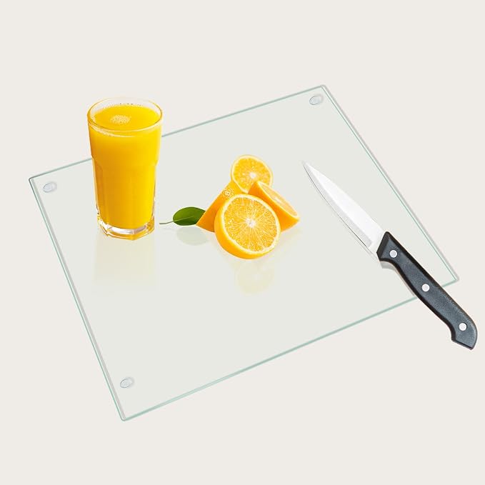 Mymonfif Tempered Glass Cutting Board for Kitchen, Clear Glass Board for Countertop, with Non-Slip Feet, Heat Resistant, Middle Size 14x10" 1Pcs
