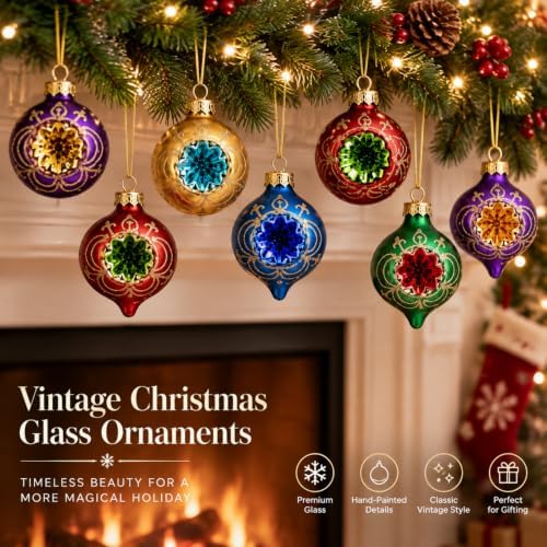 16 Pcs Vintage Glass Christmas Ornament Reflector Decor, Retro