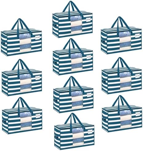 VENO Moving Bags, Wide Open Top, Clear Window, Classic Navy Stripe, 10 Pack