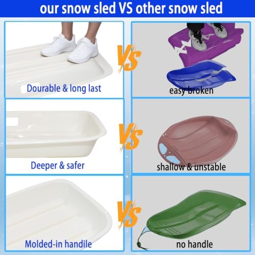 Toboggan Snow Sled for Adult and Kids-Durable Cold Resistant Flexible Design,with Pull Rope & Handles for Winter Outdoor Sports-35 Inch