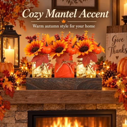 Mason Jar Fall Thanksgiving Table Decorations, Centerpieces for Tables