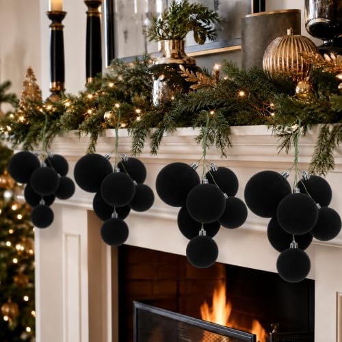 Roowest 4 Sets Large Black Velvet Christmas Ball Clusters Ornaments Decor