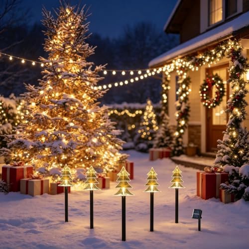 10 Pack Christmas Solar Pathway Lights, Solar Tree Lights Outdoor