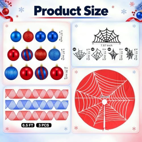 Sosation 26 Pcs Red Blue Spider Theme Christmas Tree Decor Complete Set