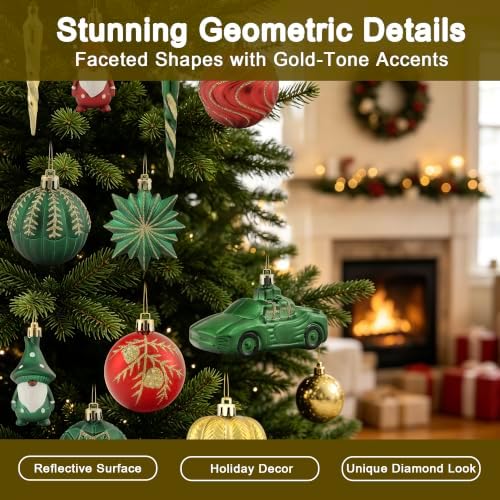 68PCS Christmas Tree Ornaments Set, Red Green Gold Christmas Balls and Assorted Decorations, Shatterproof Hanging Ornaments with Hooks for Xmas Tree, Holiday Party Home Decor