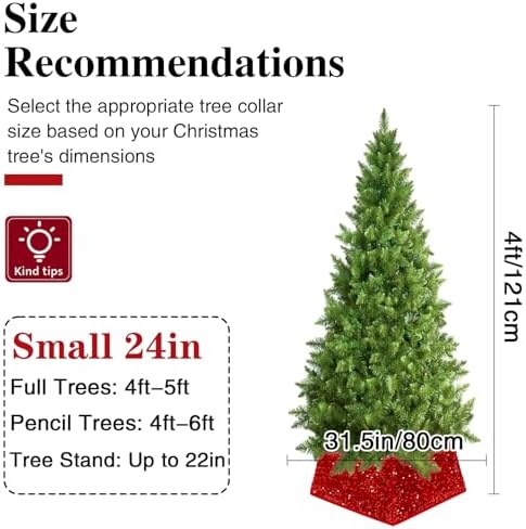 XmasExp Christmas Tree Collar, 24 inch Sequin Tree Skirt Stand Base Cover for Home Decor, Medium Size 4 Piece, Blue