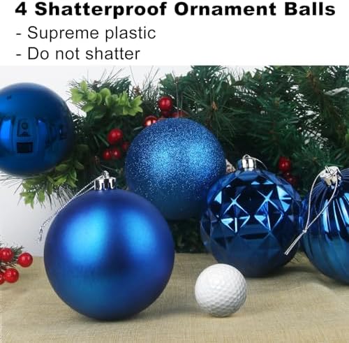 Royal Blue 4.0" Large Christmas Balls - Christmas Tree Decoration Ornaments Shatterproof Hanging Balls for Birthday Halloween Holiday Wedding Decorations Set of 4pcs