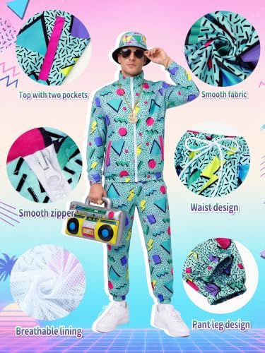 SOMSOC 80s 90s Hip-Hop Tracksuit Costume Set for Men Halloween Party