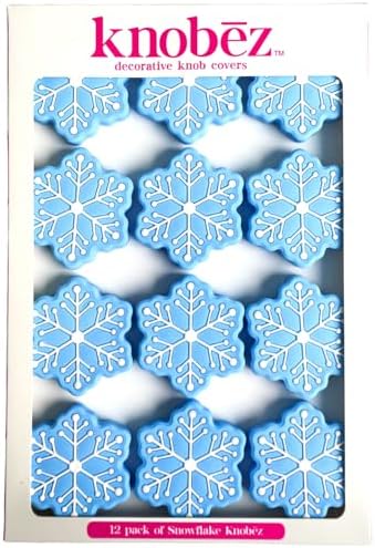 Knobēz: 12pk Snowflake Decorative Knob Covers - Blue Winter Cabinet Decor