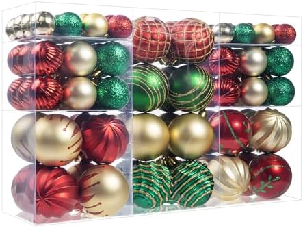 100Pcs Christmas Ball Ornaments Set, Assorted Shatterproof Christmas Ornament, Christmas Tree Theme Hanging Decoration for Xmas Tree/Holiday/Party/Home Decor (Gold & Red & Green)