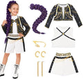 Girls Halloween Costume, Pop Singer Costume, Top Pants with Purple Braid for Cosplay Birthday Party, 4-12 Years