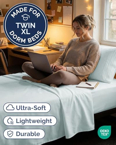 Twin XL Size 3 Piece Sheet Set - Breathable & Cooling Sheets - Ice Blue