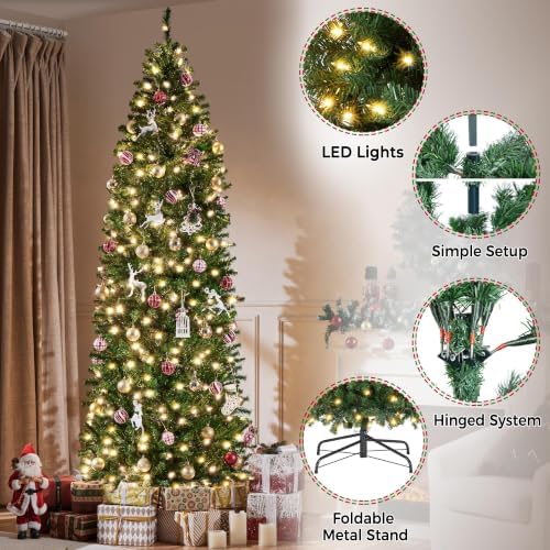 Yaheetech 9ft Pre-lit Pencil Artificial Christmas Tree, Green