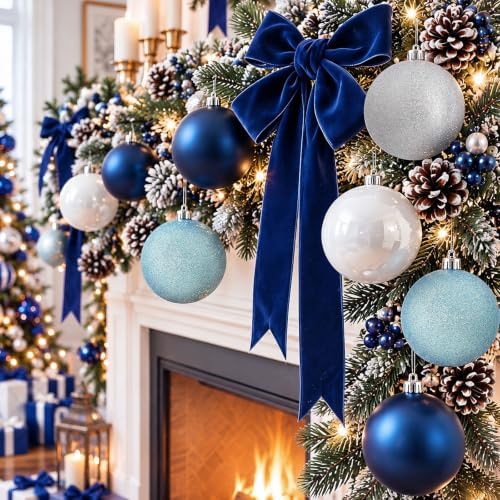 Jenaai 12 Pack Blue Sliver White Large Christmas Ball Ornaments Set, 4 Inch