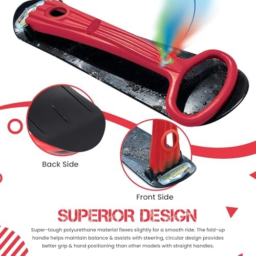Geospace Winter Fun Foldable Snow Scooter, Ski Skooter, Snow Sled Kids Snowboard Multi-Purpose Snow Skate for Ages 8 & Up - Asstd Colors (Red, Blue or Green) (Single LED Light)