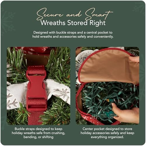Covermates Standard Wreath Storage Bag with Pouch, 30" Diameter, Red Snow