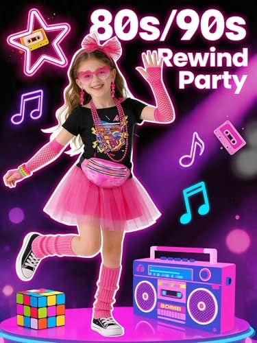 80s Outfit for Girls Kids 1980s Costume Accessories Set for Halloween Cosplay Party