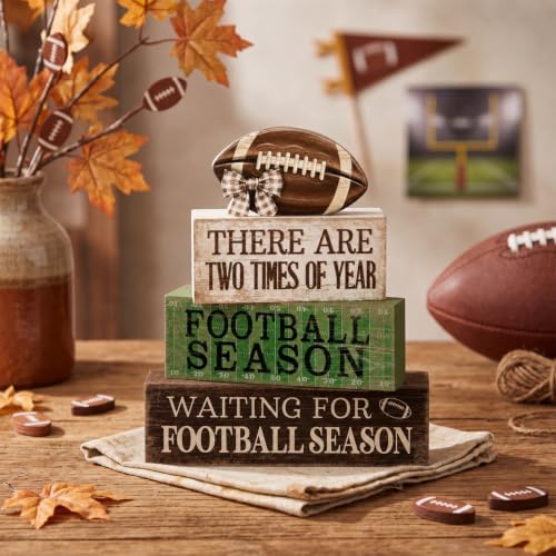 Lineshading 4 Pcs Football Tiered Tray Decor Wood Blocks Stackable Table