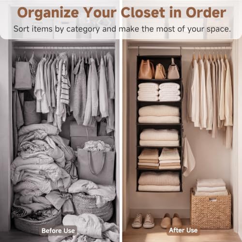 StorageWorks Hanging Closet Organizer, 6-Shelf with 2-in-1 Design, Ivory