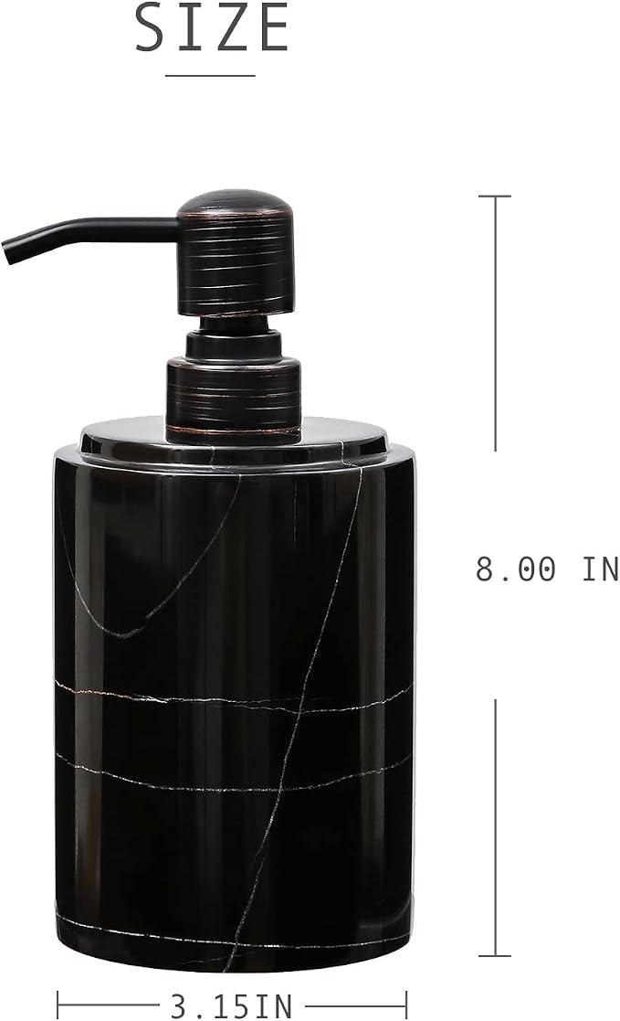 JIMEI Black Marble Soap Dispenser Hand or Dish for Bathroom & Kitchen | Decorative Natural Stone Liquid Soap/Lotion Dispenser - Stainless Steel Soap Dispenser Easy-Glide Pump - Refillable