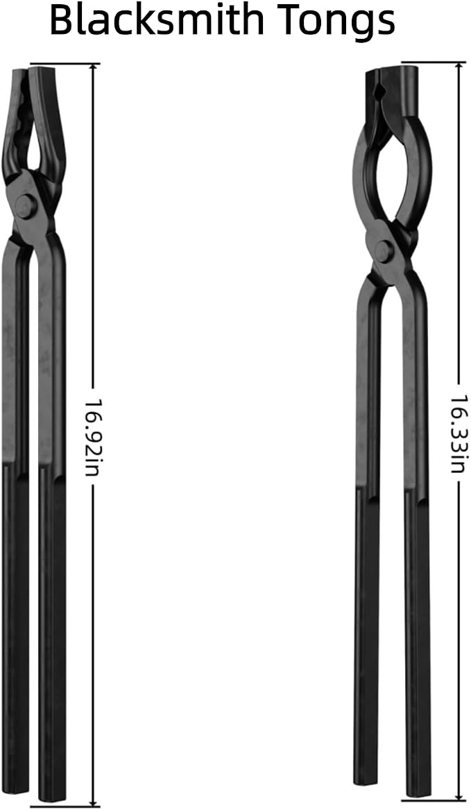 2PCS Blacksmith Tools Set - Wolf Jaw & V-Bit Tongs with Hammer, A3 Steel Rivets, Assembled High Carbon Steel Forging Kit for Knife Making