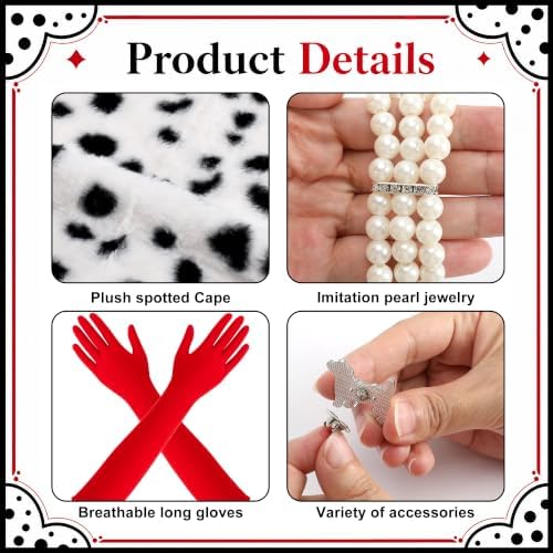 10 Pcs Black White Spotted Villain Costume for Women, Dalmatian Shawl Set