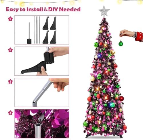 N&T NIETING Pop Up Christmas Tree with Lights & Ornaments, 5FT, Purple