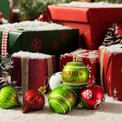 82PCS Christmas Ornaments Set Red and Green Christmas Tree Decorations PVC Holiday Ornaments for Xmas Tree Festive Party Decor Supplies