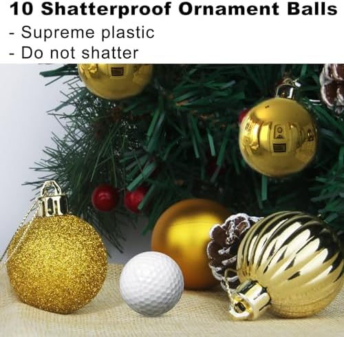 Gold 2.5" Christmas Balls Christmas Tree Decoration Ornaments Shatterproof Hanging Balls for Birthday Halloween Holiday Wedding Decorations Set of 10pcs