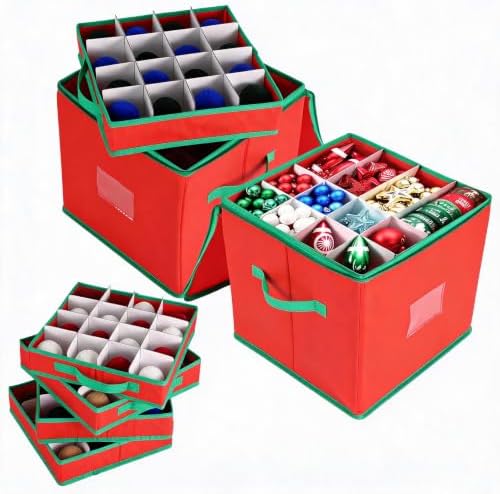 ROYGROW 2 Pack Christmas Ornament Storage Box with 128 Compartments
