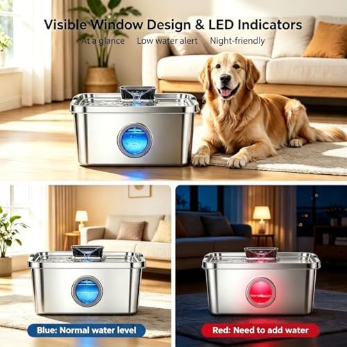 PETTEN Elevated Stainless Steel Dog Water Fountain Indoor 12L/3Gal