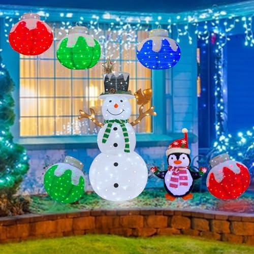 Outdoor Christmas Balls Lighted, 2pcs Pop-Up Christmas Ornaments Outdoor Decorations Prelit 160 Lights with 8 Flashing Effects, Collapsible Light Up Hanging Lantern Ball for Home Yard Decor-Red/Green
