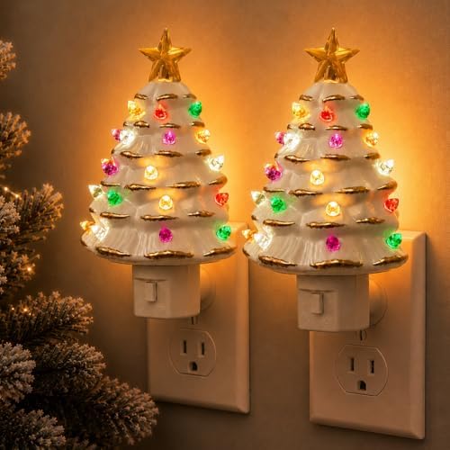 L LOHAS LED Christmas Tree Night Light, Ceramic Night Lights for Kids