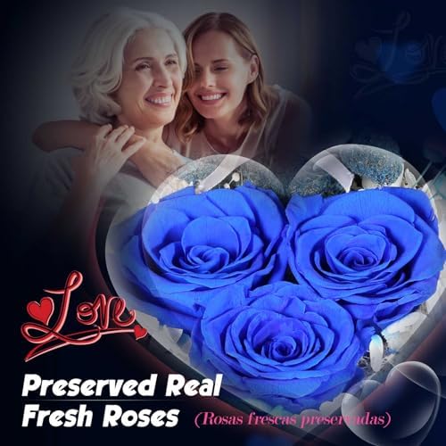 ADDWel Luxury Gifts for Mom from Daughter Son, Preserved Blue Rose Gift Box with I Love You MOM Necklace in 100 Languages, Elegant Birthday Gifts for Mom
