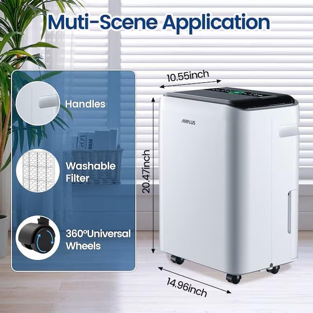 AIRPLUS 50 Pints Dehumidifiers for Home, 5500 Sq. Ft Dehumidifier for Basement with Drain Hose, Continuous Drainage, Intelligent Humidistat, Dehumidifier for bathroom, bedroom, Large Room