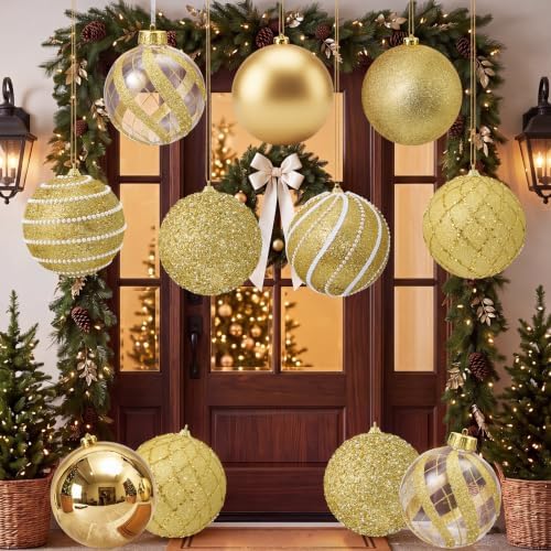 Lyrow 8 Pcs Large Christmas Ball Ornaments 6'' Gold Glitter Xmas Ornaments