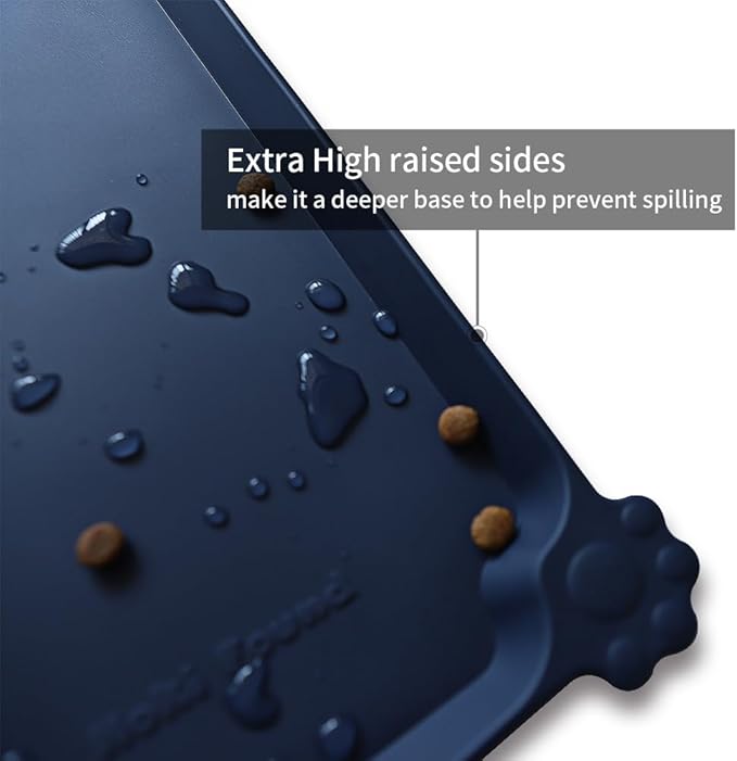 Hoki Found XX-Large Silicone Pet Feeding Mats - Non Slip Dog Cat Bowl Placemats - Waterproof, Carpet Safe - French Navy