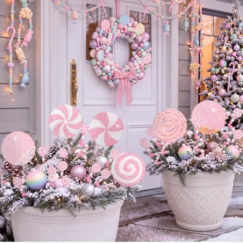 Yerliker 36 Pcs 13.78'' Giant Pastel Candy Christmas Tree Ornament, Pink