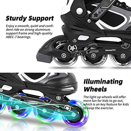 MammyGol Adjustable Inline Skates for Kids Boys Girls Youth Blades Roller Skates with Light up Wheels Ages 4-16