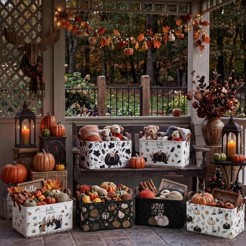 CHENGU 6 Pack Fall Storage Bins Collapsible Retro Autumn Pumpkin Baskets
