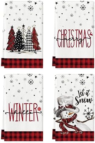 Artoid Mode Red Black Snowman Christmas Kitchen Towels Set of 4 18x26 Inch