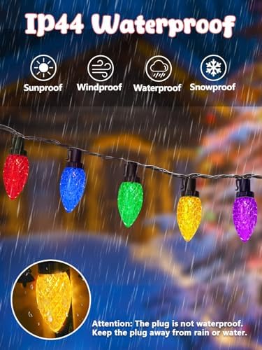 2 Pack Extentable C9 Christmas Lights Outdoor 66 FT 100 LED Multicolored