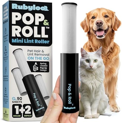 Rubyloo Mini Lint Roller Bundle Travel Size Pet Hair Remover with Retractable Cover & Beige Puffer Tote Bag with Bowls Food Storage for Dog Mom Essentials Gift Set