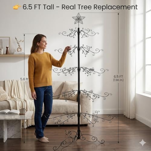 HOHIYA 6.5 Ft Ornament Display Tree Stand 174 Hook Metal Christmas Tree