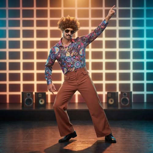 70s Disco Outfit for Men, 7 Pcs Retro Hippie Costume Adults