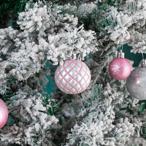 100Pcs Pink Silver Christmas Ball Ornaments Set for Tree, Assorted Shatterproof Christmas Decorations, Hanging Decor for Xmas Tree Holiday/Party/Home (Pink & Silver & White)