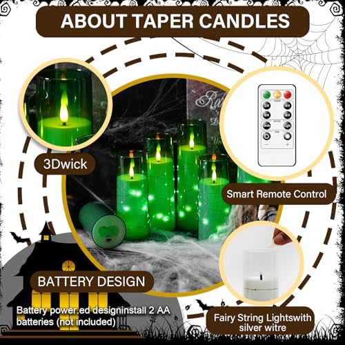 kakoya Flameless LED Candles with Timer 5 Pc Flickering Flameless Candles for Romantic Ambiance and Home Decoration Stable Acrylic Shell,with Embedded Star String，Battery Operated Candles（Green）