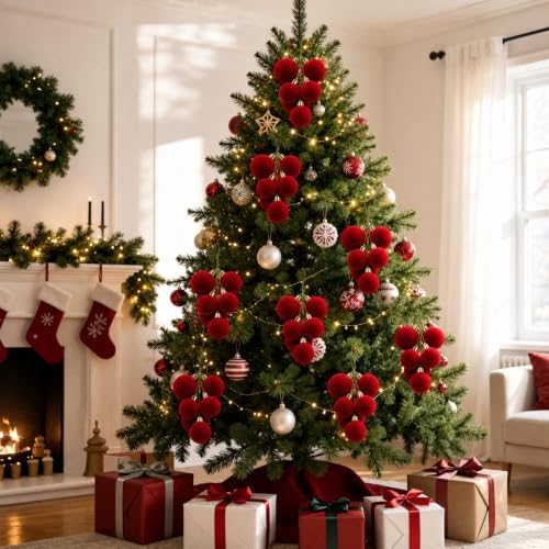 Roowest 8 Sets Large Red Velvet Christmas Ball Clusters Ornaments Decor